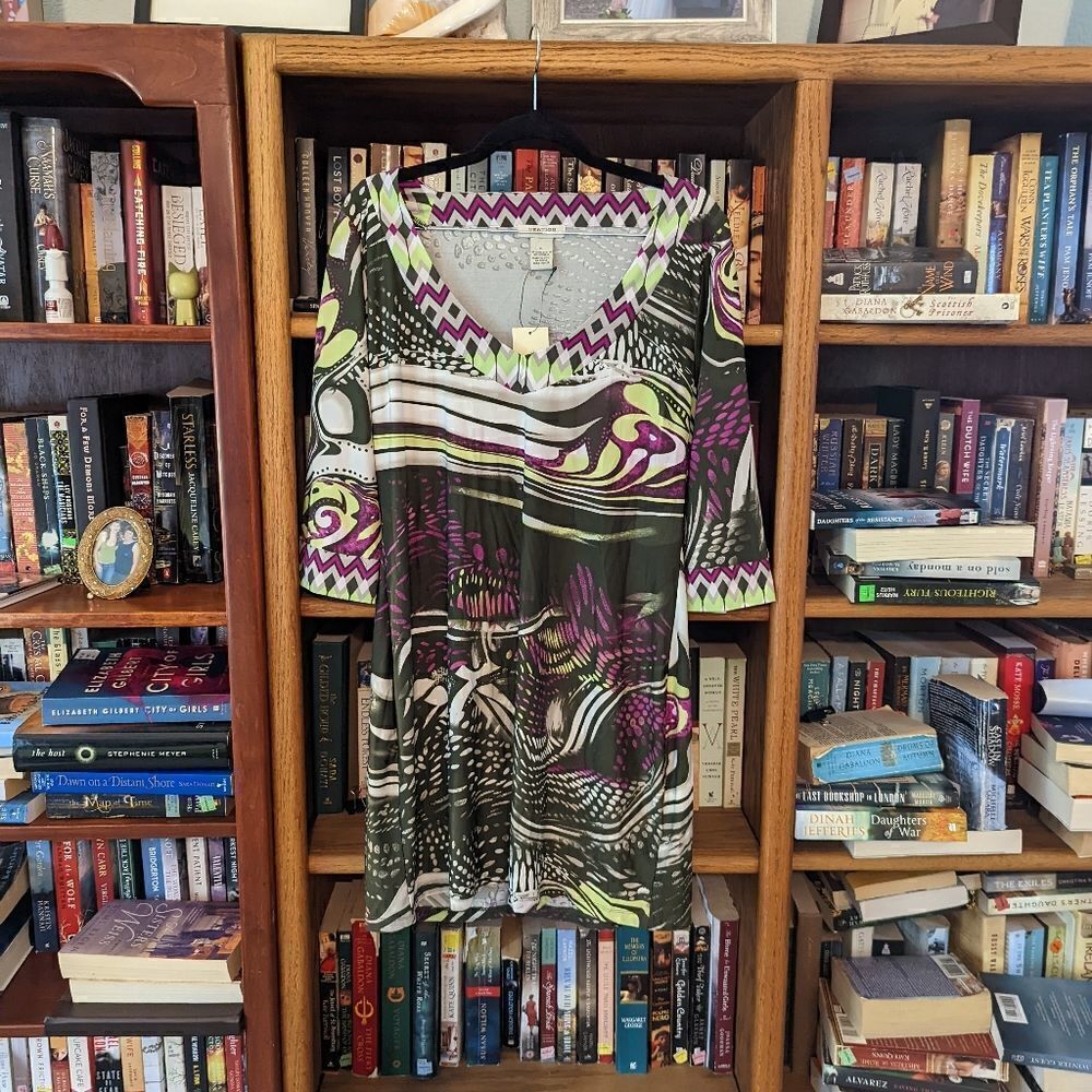 vertigo Paris xl Paisley v neck long tunic dress / blouse nwt green purple